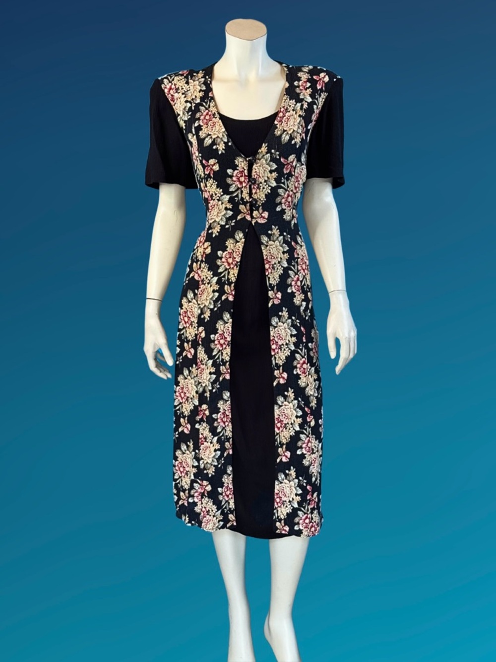 90s Dark Floral Cottagecore Rayon Button front Grannycore Grunge Dress / M L - Picture 10 of 10